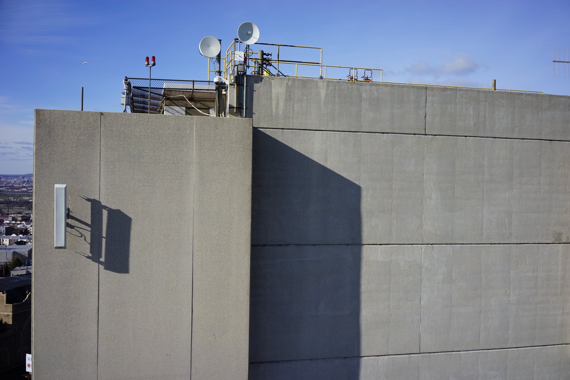 Drone inspection of rooftop equipment at Journal Square Tower